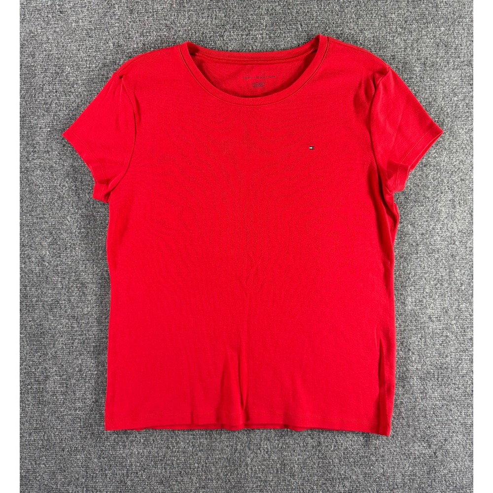 Tommy Hilfiger Womens Red Short Sleeve Crew Neck Flag Logo T-Shirt XXL‎